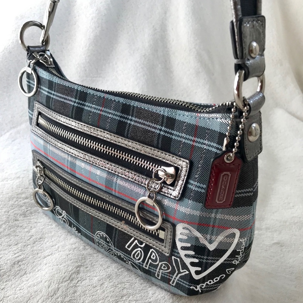 Coach Poppy Tartan Blue Shoulder Bag